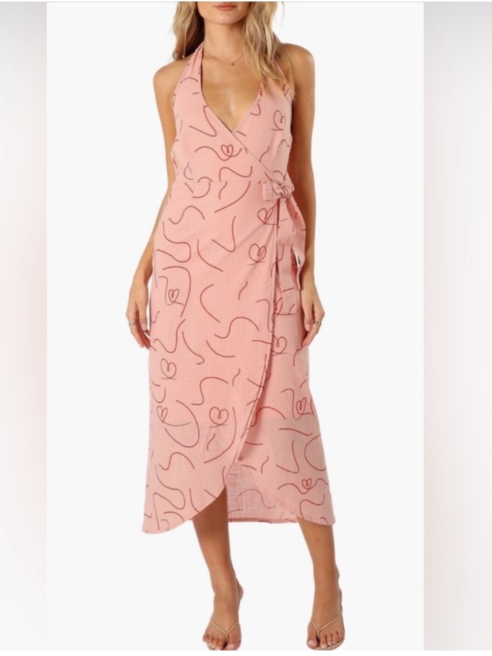Petal & Pup Abigail Wrap Midi Dress Size Medium Pink Red